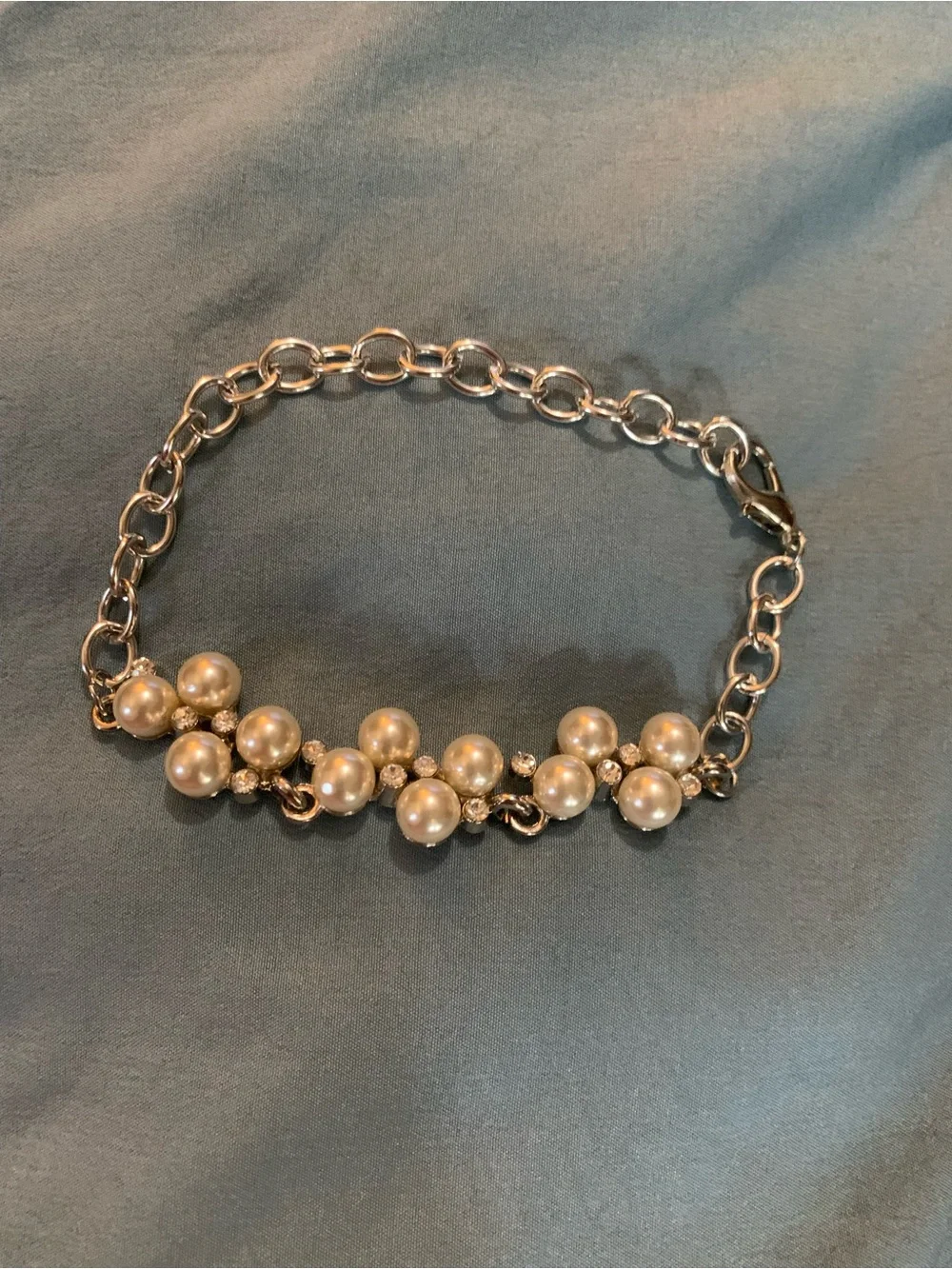 Pearl Cluster Link Bracelet - Silver Tone